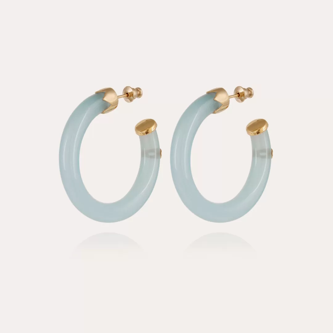 Gas Bijoux Boucles D'Oreilles Creoles Caftan Petit Modele Acetate Dorees-Bleu