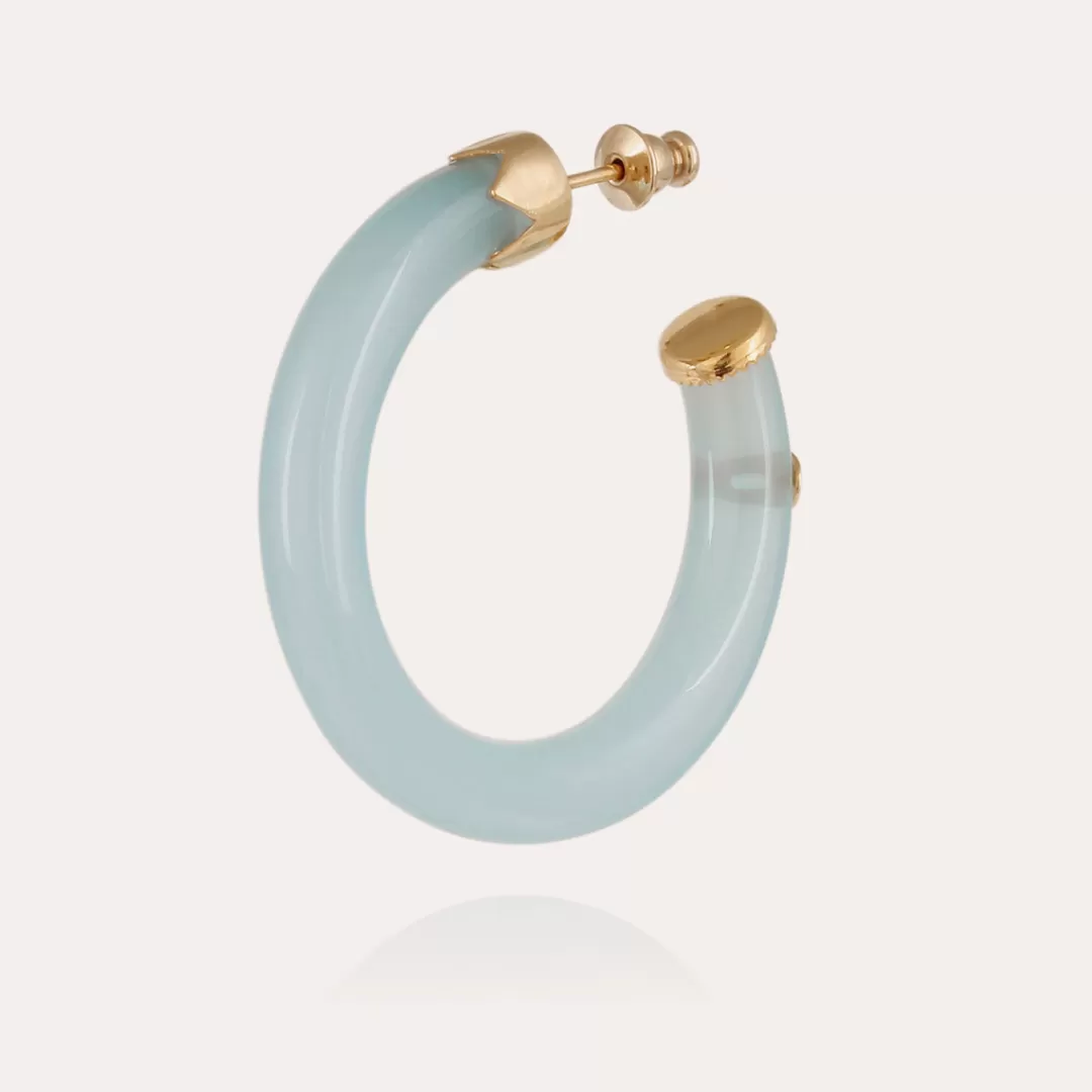 Gas Bijoux Boucles D'Oreilles Creoles Caftan Petit Modele Acetate Dorees-Bleu