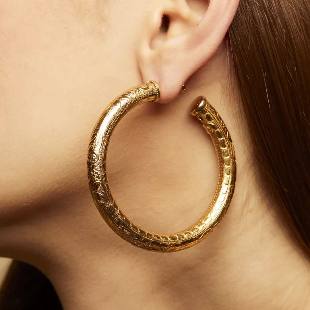 Gas Bijoux Boucles D'Oreilles Creoles Maoro Grand Modele Dorees