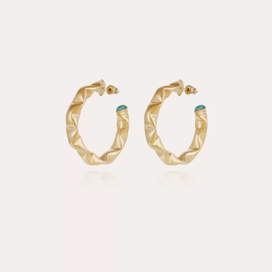 Gas Bijoux Boucles D'Oreilles Creoles Moki Cabochons Petit Modele Dorees