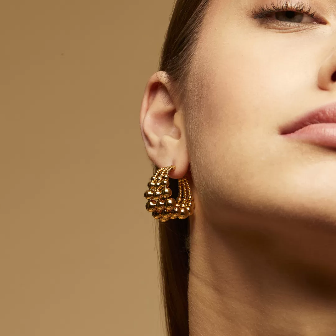 Gas Bijoux Boucles D'Oreilles Creoles Multiperla Mini Dorees