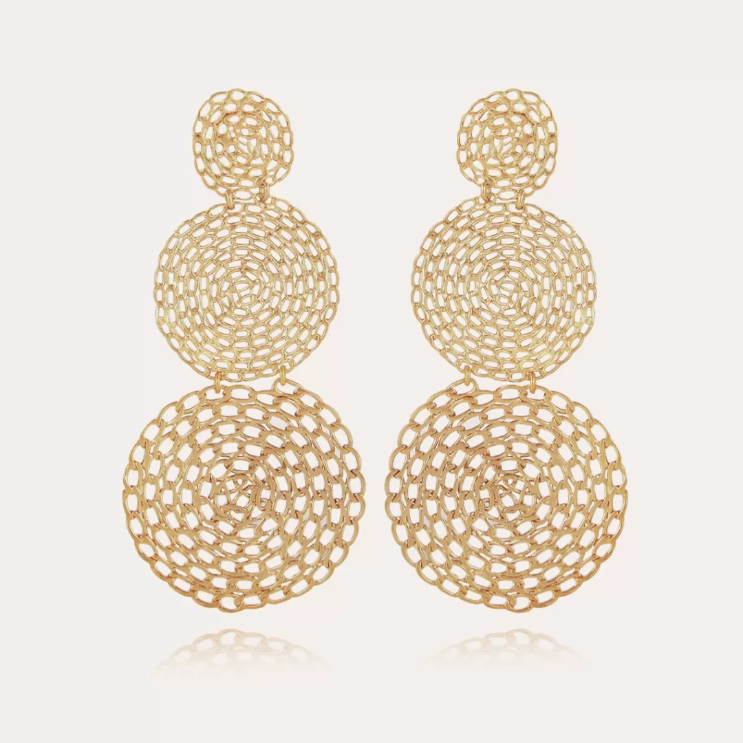 Gas Bijoux Boucles D'Oreilles Onde Gourmette Double Dorees