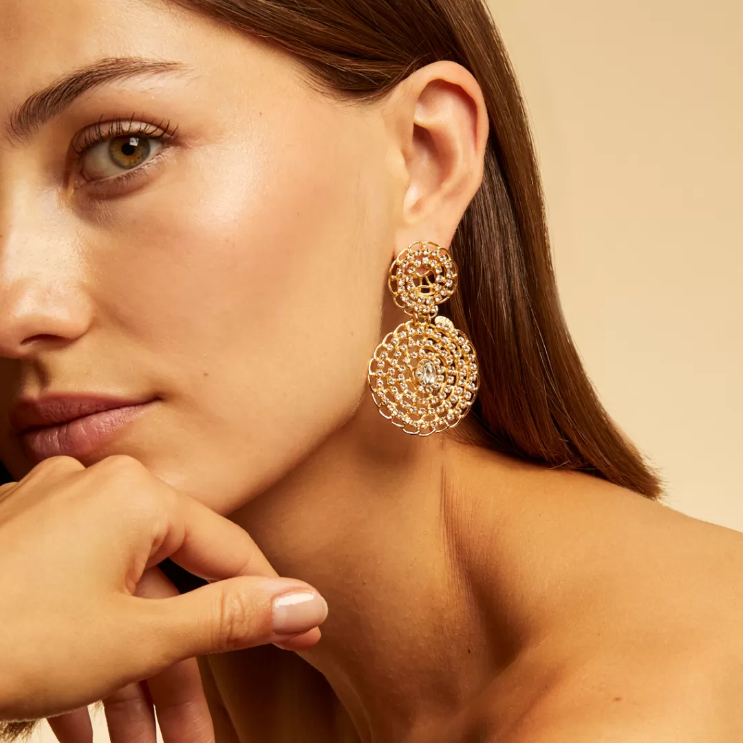 Gas Bijoux Boucles D'Oreilles Onde Gourmette Strass Petit Modele Dorees