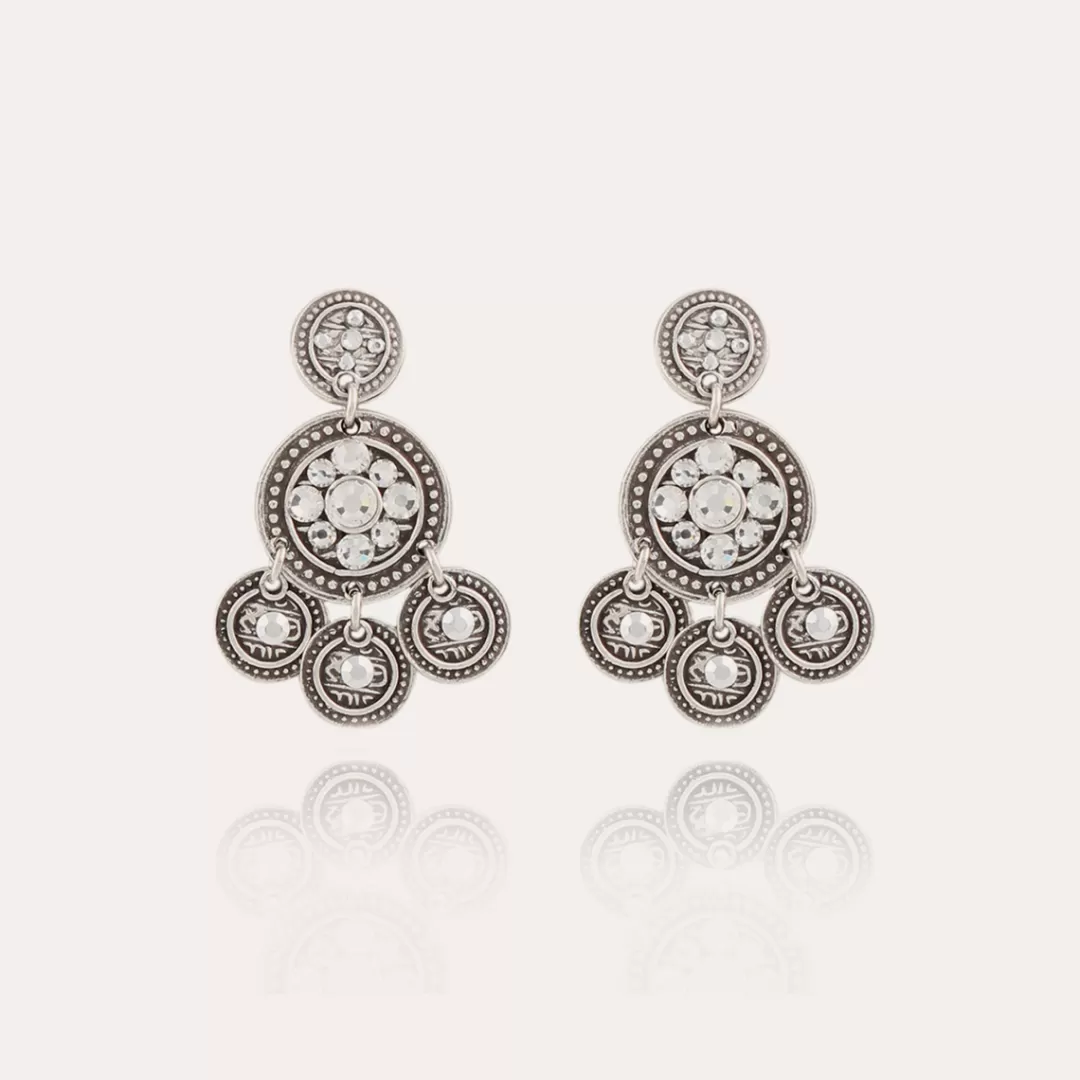 Gas Bijoux Boucles D'Oreilles Sequin Deux Rangs Argentees