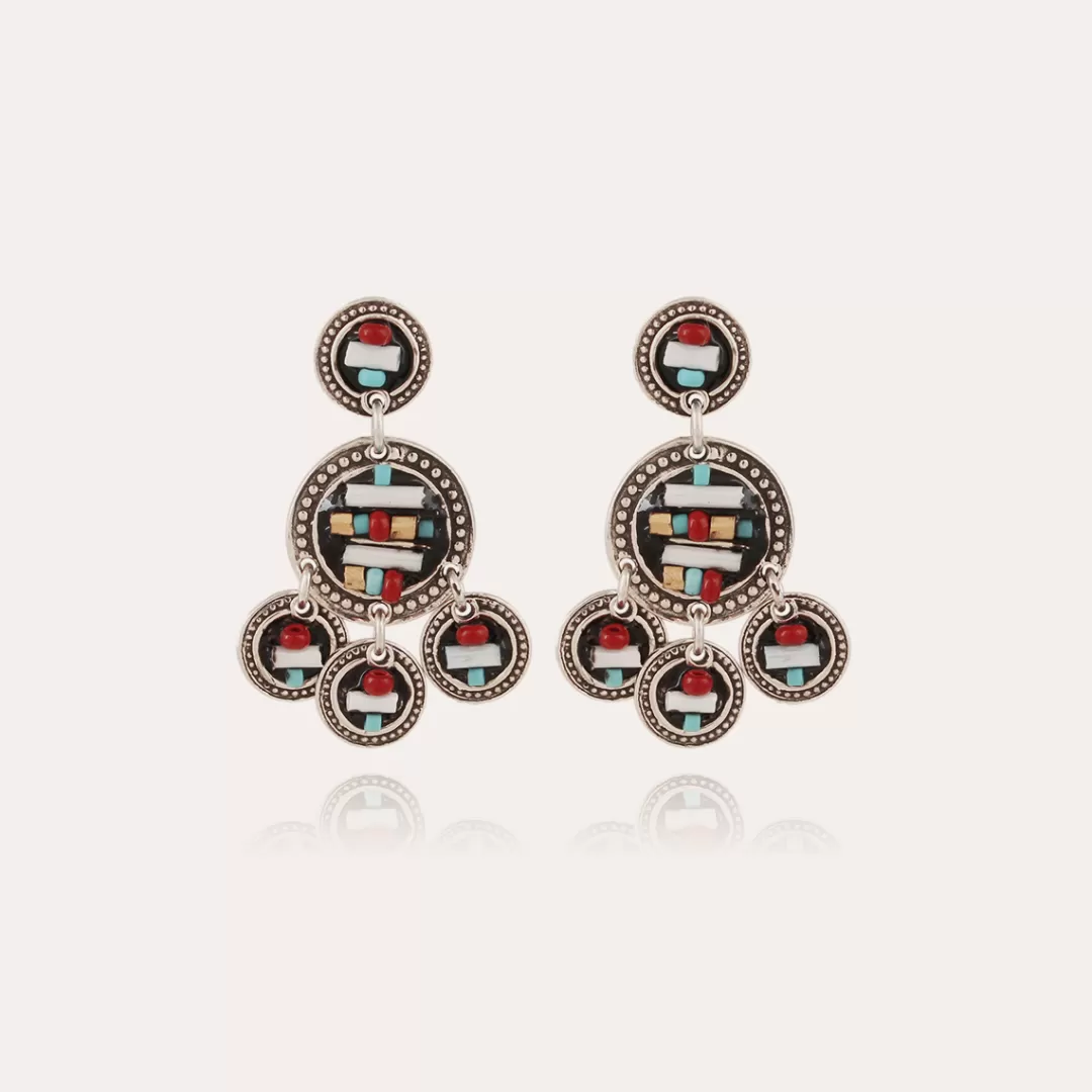Gas Bijoux Boucles D'Oreilles Sequin Deux Rangs Argentees
