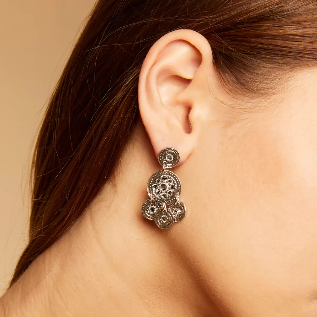Gas Bijoux Boucles D'Oreilles Sequin Deux Rangs Argentees