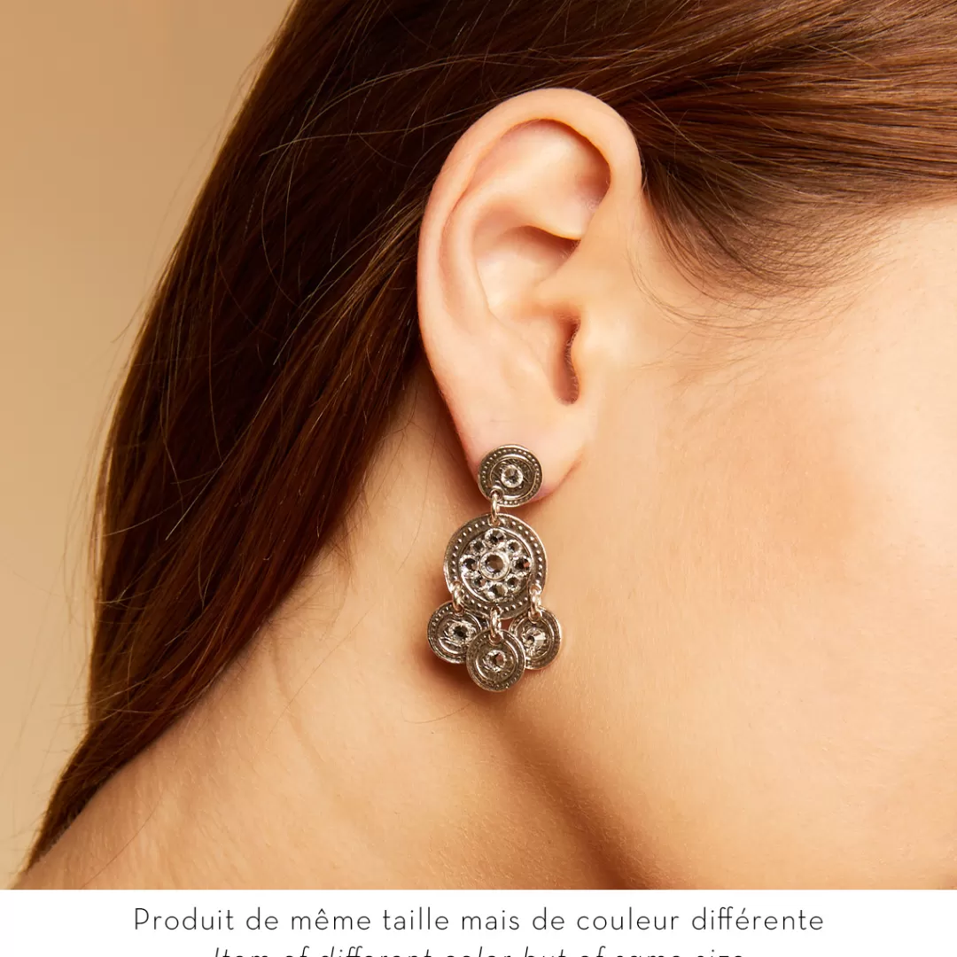 Gas Bijoux Boucles D'Oreilles Sequin Deux Rangs Argentees