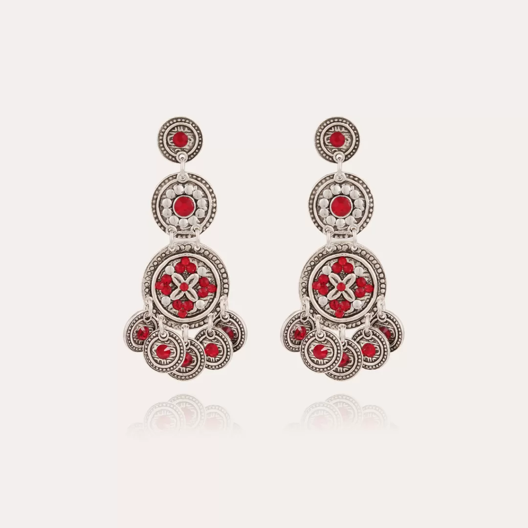 Gas Bijoux Boucles D'Oreilles Sequin Trois Rangs Argentes