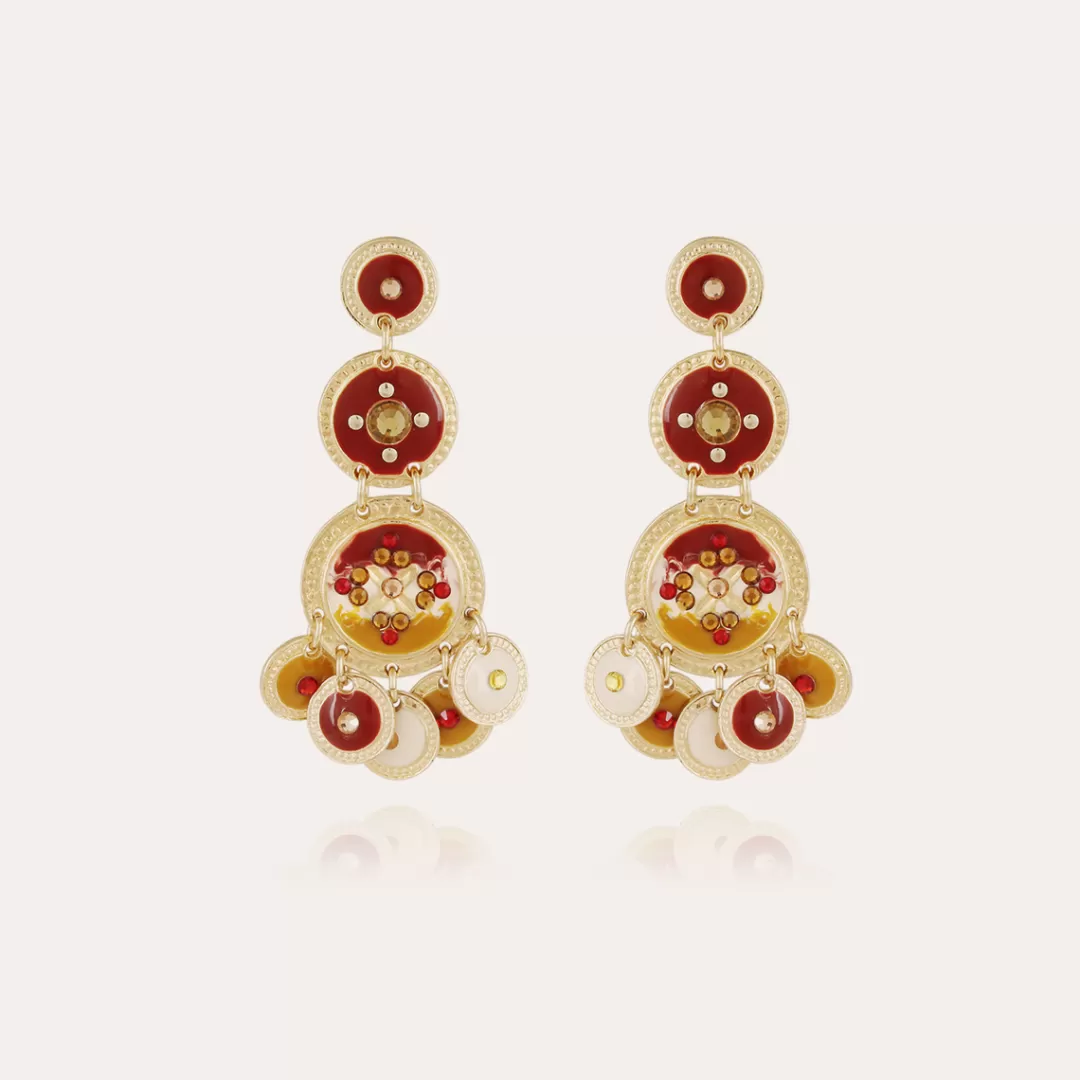 Gas Bijoux Boucles D'Oreilles Sequin Trois Rangs Dorees