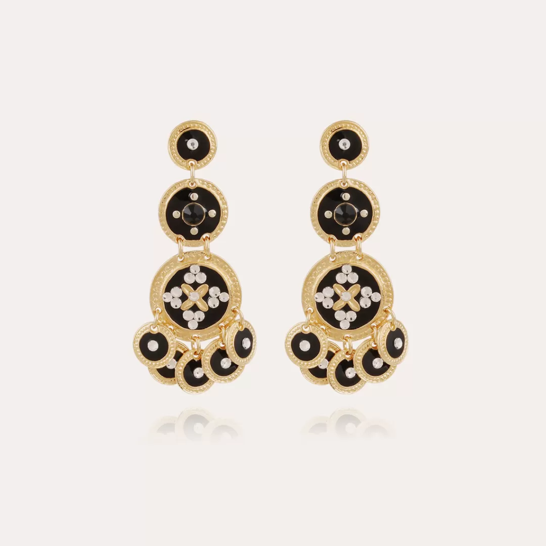 Gas Bijoux Boucles D'Oreilles Sequin Trois Rangs Dorees