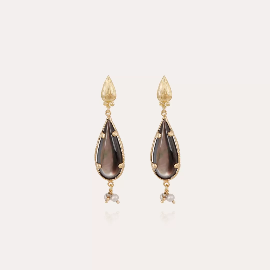 Gas Bijoux Boucles D'Oreilles Serti Goutte Petit Modele Dorees-Nacre Grise