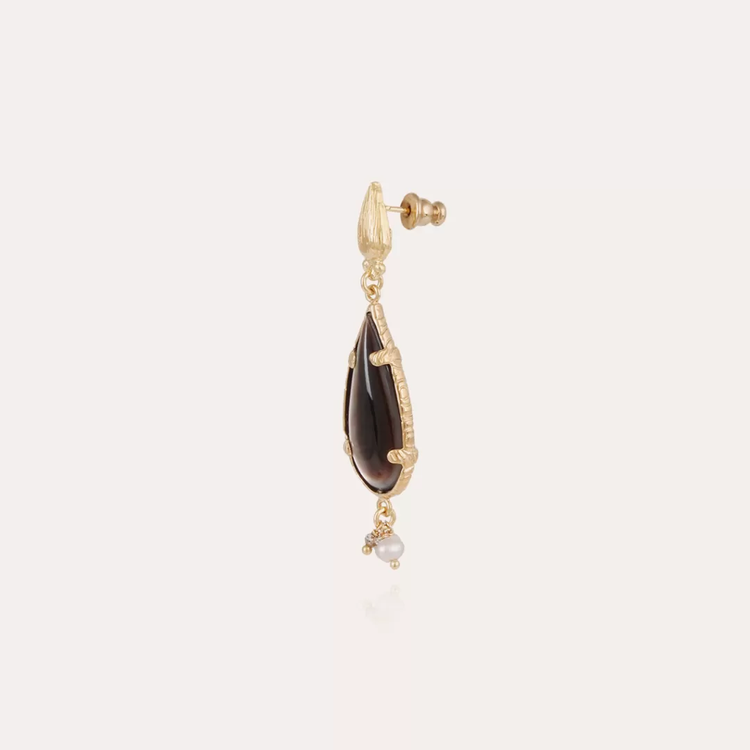 Gas Bijoux Boucles D'Oreilles Serti Goutte Petit Modele Dorees-Nacre Grise