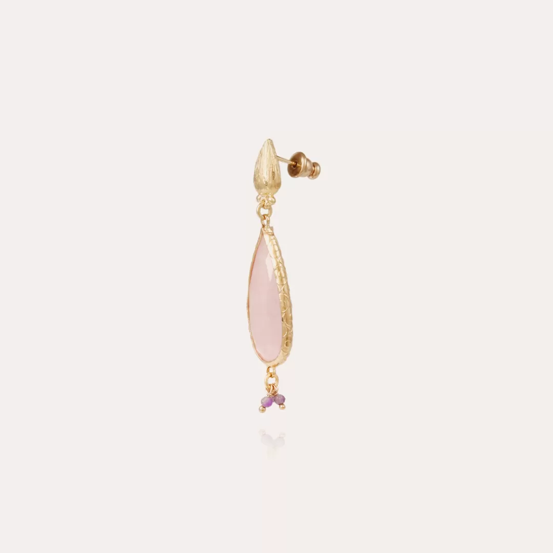 Gas Bijoux Boucles D'Oreilles Serti Goutte Petit Modele Dorees-Quartz Rose