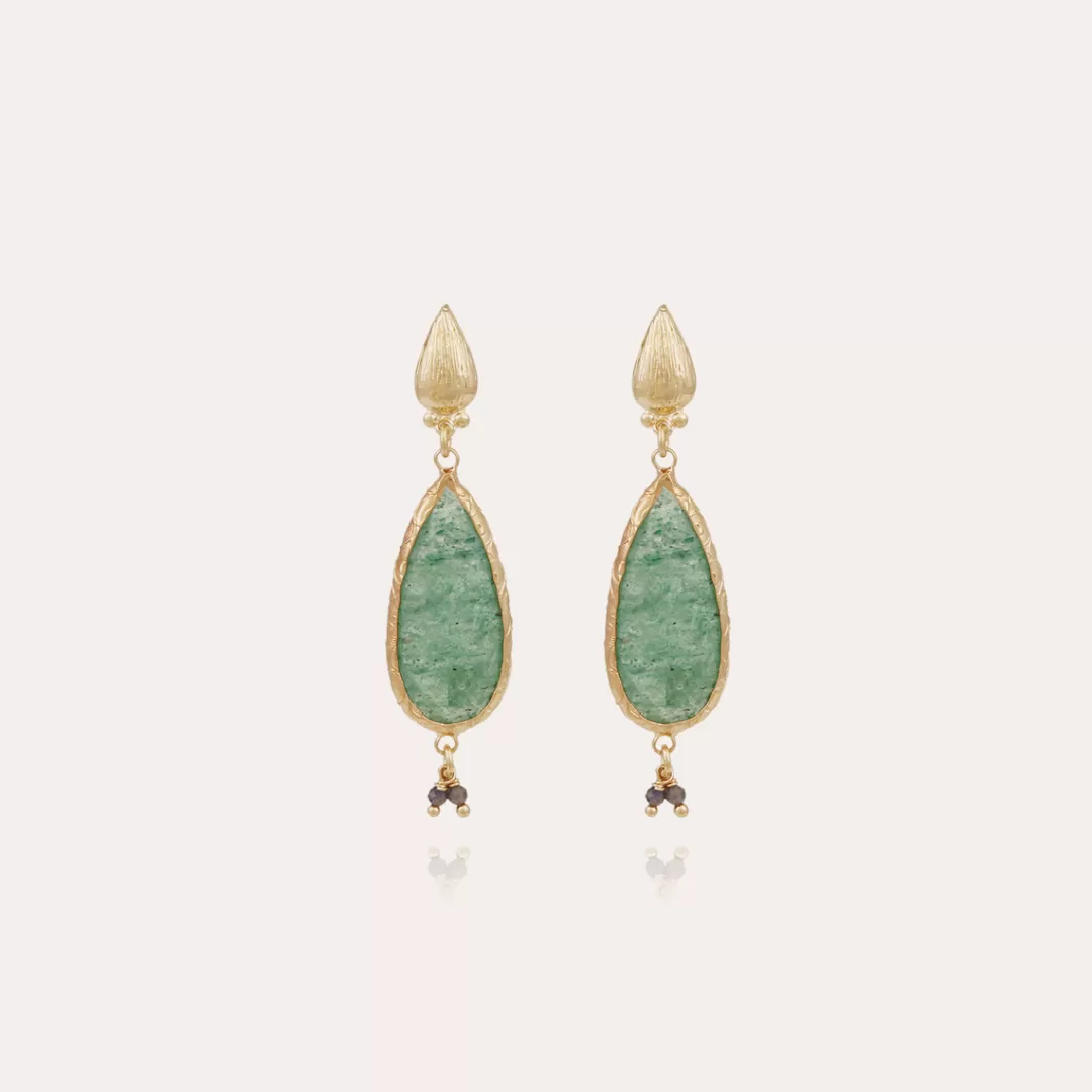 Gas Bijoux Boucles D'Oreilles Serti Goutte Petit Modele Dorees-Quartz Vert