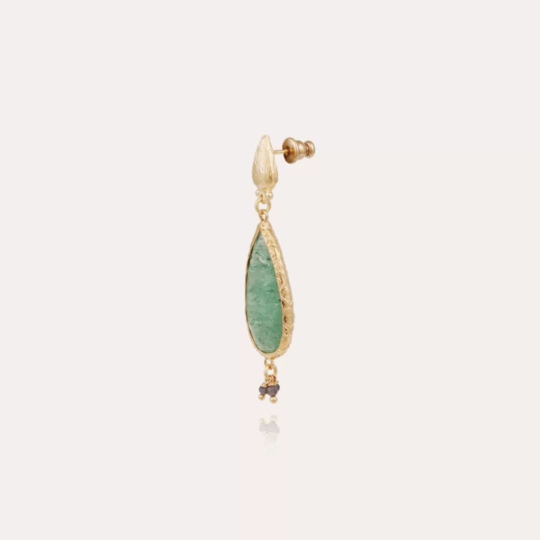 Gas Bijoux Boucles D'Oreilles Serti Goutte Petit Modele Dorees-Quartz Vert