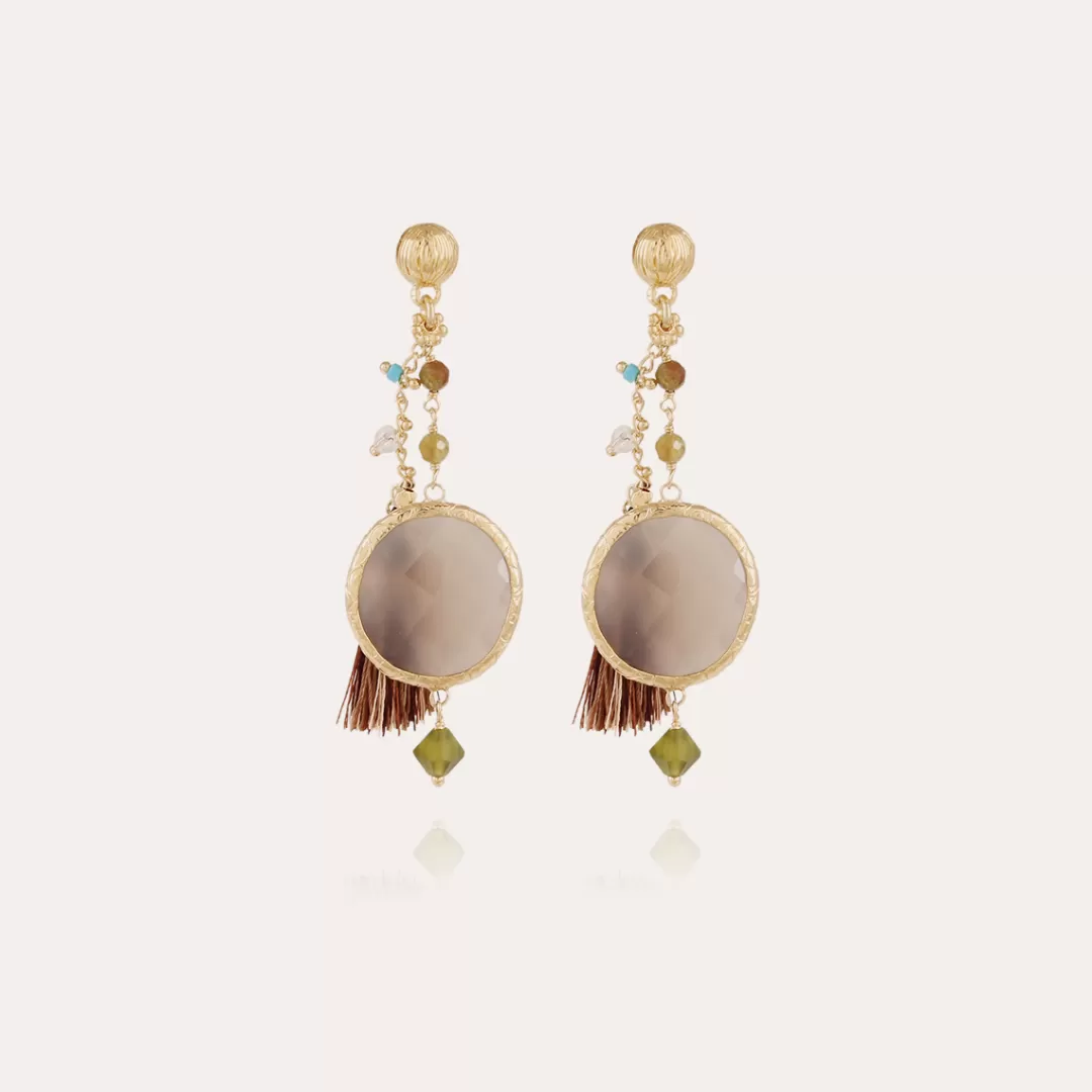 Gas Bijoux Boucles D'Oreilles Serti Pondicherie Petit Modele Dorees-Calcite Grise