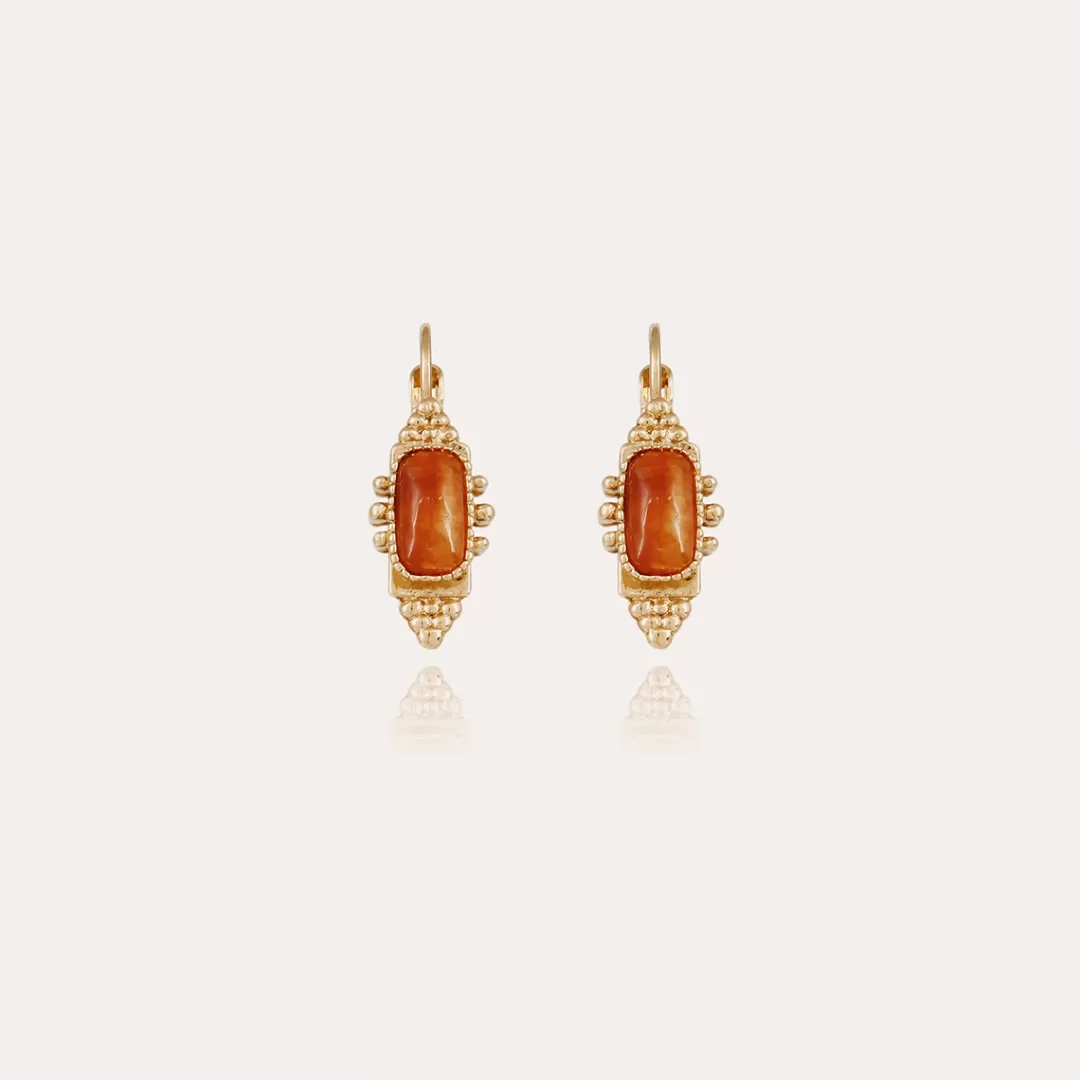 Gas Bijoux Boucles D'Oreilles Serti Talisman Petit Modele Dorees-Cornaline