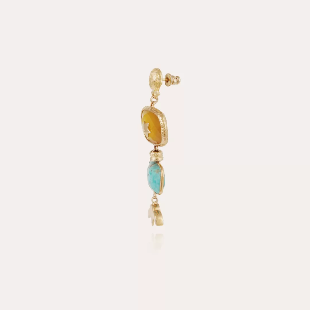 Gas Bijoux Boucles D'Oreilles Silene Petit Modele Dorees-Calcite Jaune & Turquoise